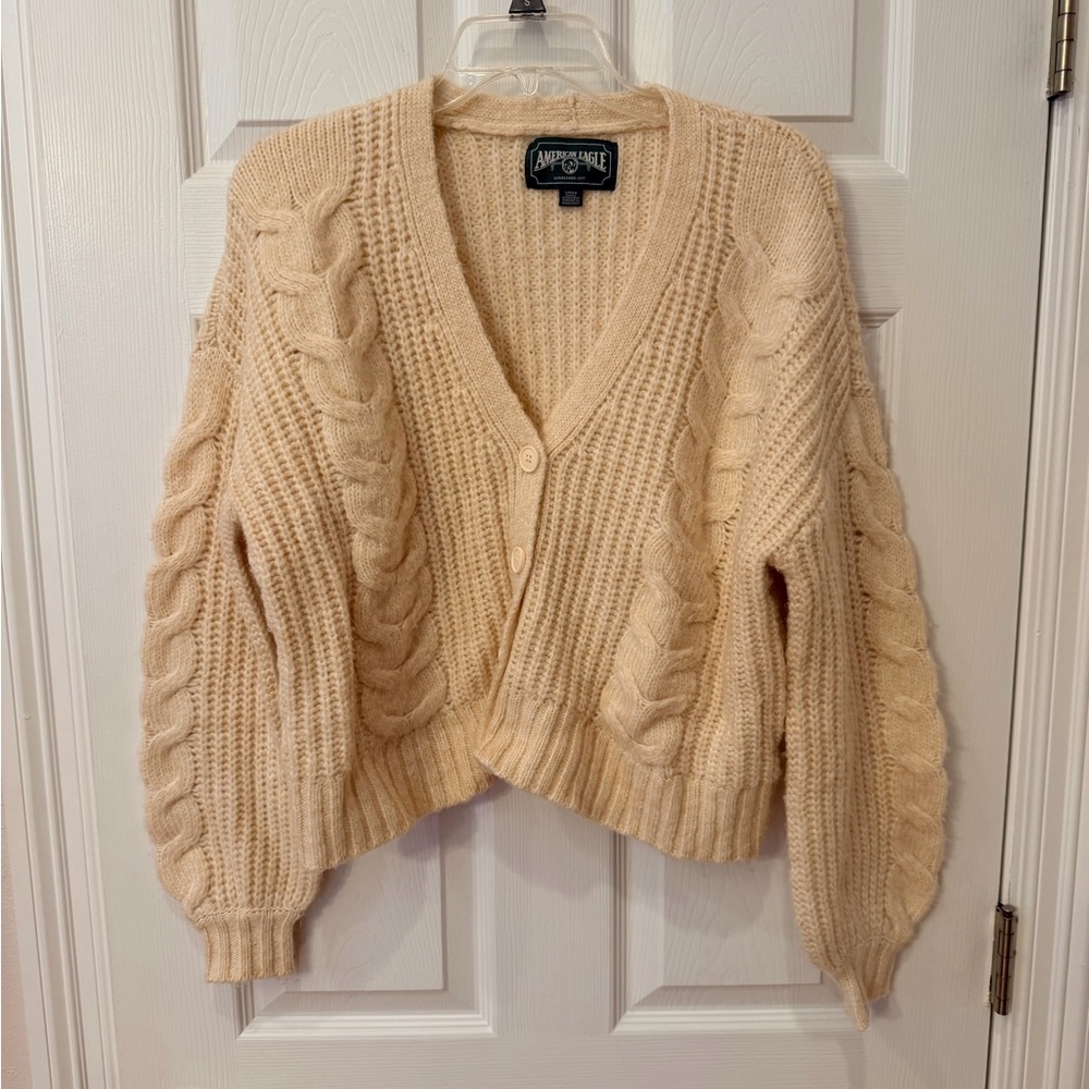 American Eagle Outfitters Cream Cable Knit Cardigan